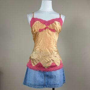 Express Pink and Orange Summer Y2K 2000s Fairy Silk Lacy Tank Cami